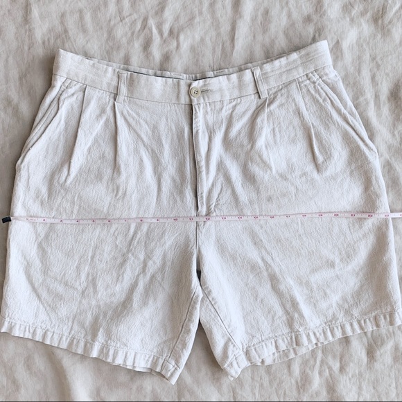 ‼️SOLD‼️Vintage beige linen cotton pleated bermuda shorts trouser high rise - Picture 7 of 8